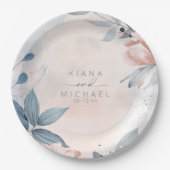 Calligrafie Floral Wedding Dusty Blue ID771 Papieren Bordje (Voorkant)