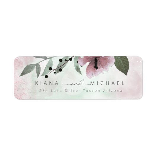 Calligrafie Floral Wedding Mauve ID771 Etiket (Voorkant)
