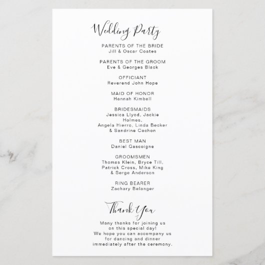 Calligrafie Foral Wedding Program (Achterkant)