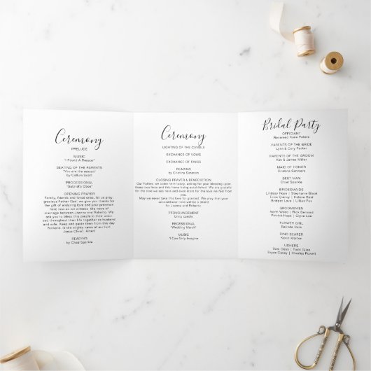 Calligrafie Formele drievoudig Weddenschap Program Drieluik Uitnodiging (Binnen)