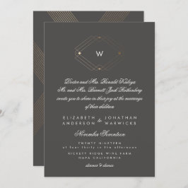 Calligrafie Formele monogram Gold Foil Charcoal Kaart