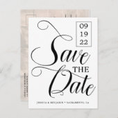 Calligrafie Foto bruiloft bespaart datum Aankondigingskaart (Voorkant / Achterkant)