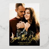 Calligrafie Foto bruiloft bespaart datum Folie Uitnodiging (Voorkant)