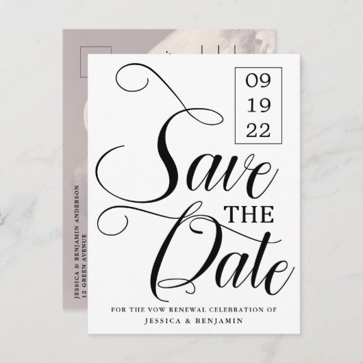 Calligrafie Foto Vow Renewal Save the Date Aankondigingskaart (Voorkant / Achterkant)