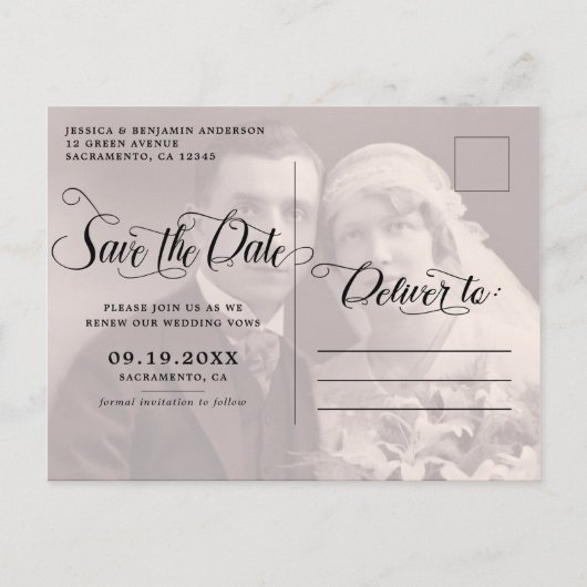 Calligrafie Foto Vow Renewal Save the Date Aankondigingskaart (Achterkant)