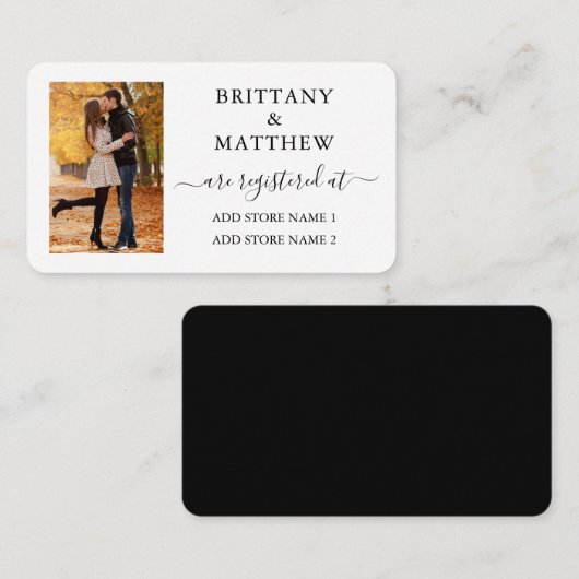 Calligrafie Foto Weddenschap Black White Informatiekaartje (Voorkant / Achterkant)