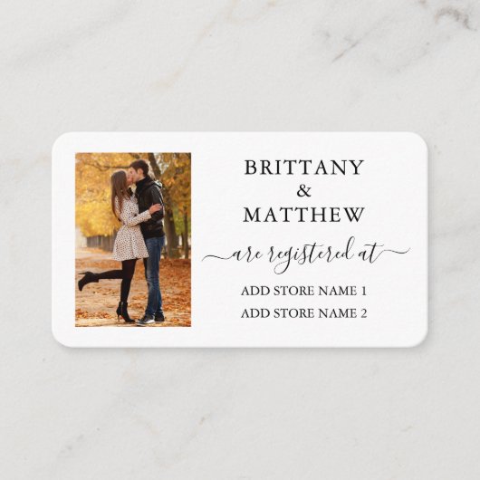 Calligrafie Foto Weddenschap Black White Informatiekaartje (Voorkant)