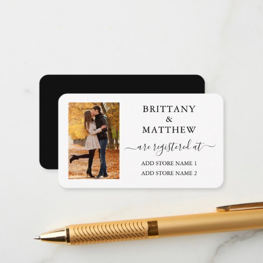 Calligrafie Foto Weddenschap Black White Informatiekaartje (Voorkant / Achterkant in situ)