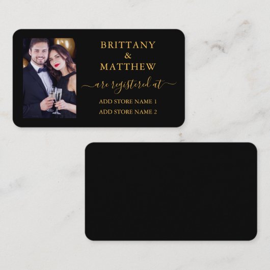 Calligrafie Foto Weddenschap Gold Black Informatiekaartje (Voorkant / Achterkant)