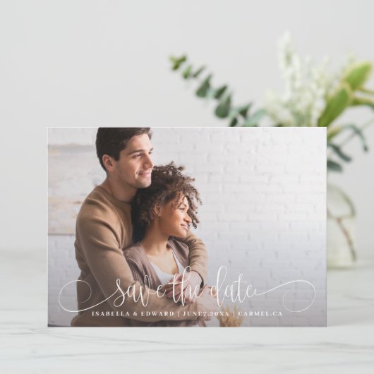 Calligrafie Foto Wedding Save the Date Kaart (Staand voorkant)