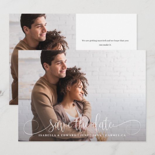 Calligrafie Foto Wedding Save the Date Kaart (Voorkant / Achterkant)