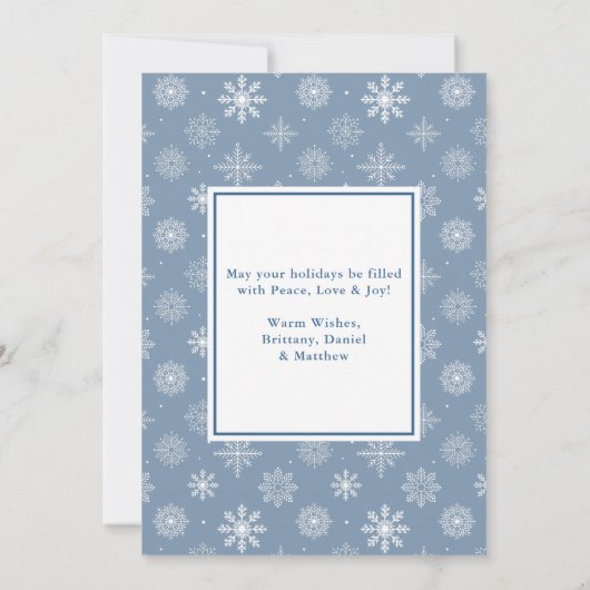 Calligrafie Fotoplein Snowflakes Dusty Blue Feestdagenkaart (Achterkant)