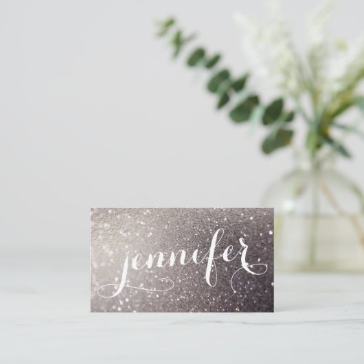 Calligrafie Galaxy Glitter Iridescent Holographic Visitekaartje (Staand voorkant)