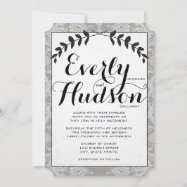 Calligrafie Garland Damask Brown Paper Wedding Kaart