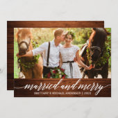 Calligrafie Gehuwd met hout en prettige bruiloft f Feestdagenkaart (Voorkant / Achterkant)