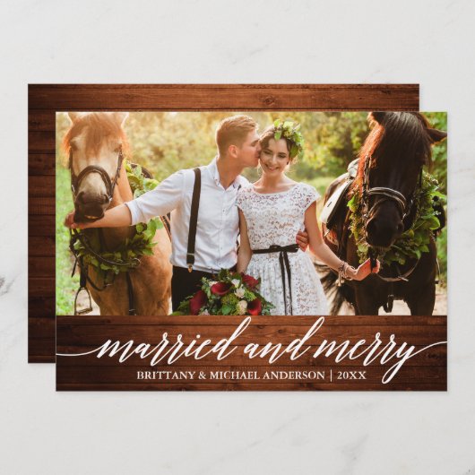 Calligrafie Gehuwd met hout en prettige bruiloft f Feestdagenkaart (Voorkant / Achterkant)