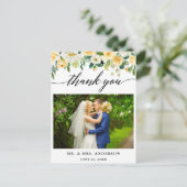 Calligrafie Gele Floral Weddenschap Foto Dank je Briefkaart (Staand voorkant)
