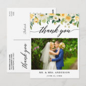 Calligrafie Gele Floral Weddenschap Foto Dank je Briefkaart (Voorkant / Achterkant)