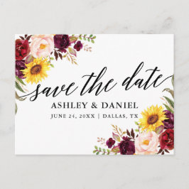 Calligrafie gemengd Bourgogne Floral sparen de dat Briefkaart