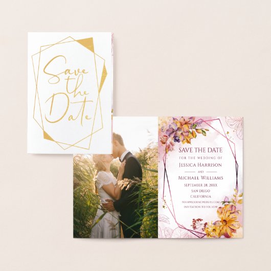 Calligrafie Geometric Marsala foto slaat de datum Folie Kaarten (Display)