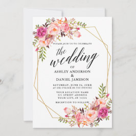 Calligrafie Geometrische roze Blush Floral Wedding Kaart