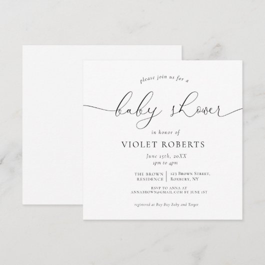 Calligrafie Geslacht Neutraal Baby shower Uitnodig Kaart (Voorkant / Achterkant)