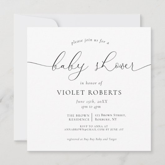 Calligrafie Geslacht Neutraal Baby shower Uitnodig Kaart (Voorkant)