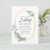 Calligrafie Gold Lijst Eucalyptus Greenery Wedding Kaart (Staand voorkant)
