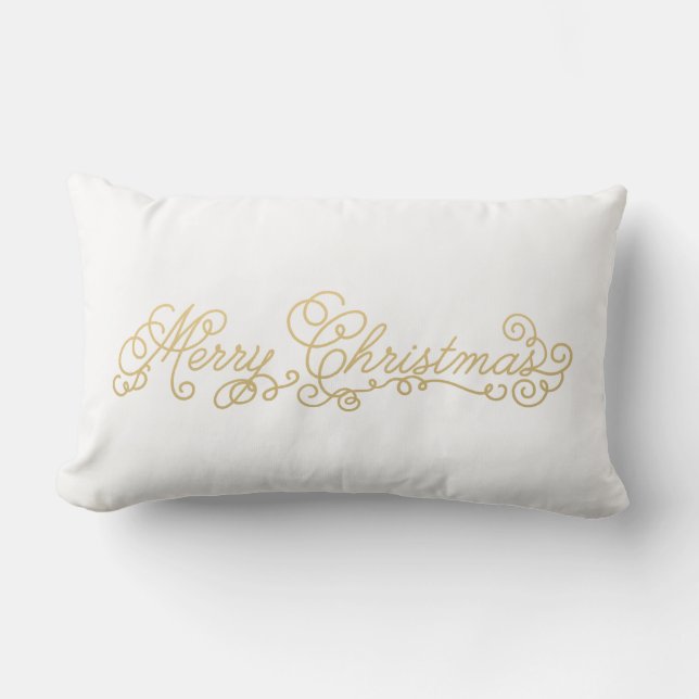 Calligrafie Gold Merry Kerstfeestdag Pillow Kussen (Voorkant)
