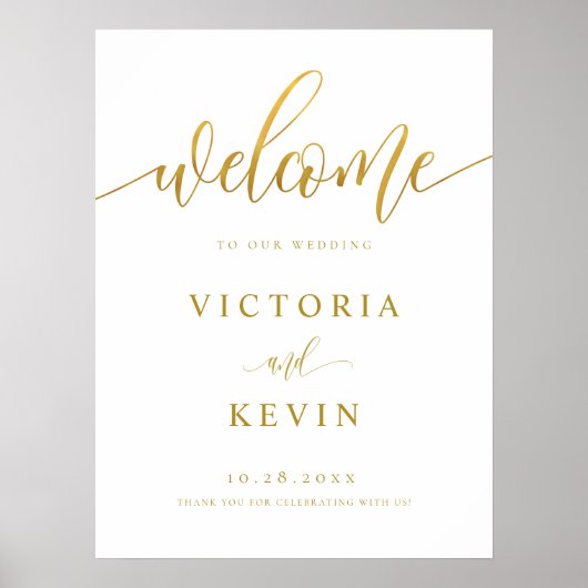 Calligrafie Gold Wedding Welcome Sign Poster (Voorkant)