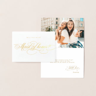 Calligrafie Gold Will You Be My Maid of Honor (Gou Folie Kaarten