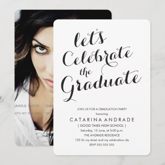 Calligrafie GraduPartij Foto zwart wit Kaart (Voorkant / Achterkant)