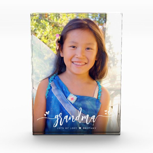 Calligrafie Grandma Heart Aangepaste naam Keepomwi Fotoblokken (Voorkant)