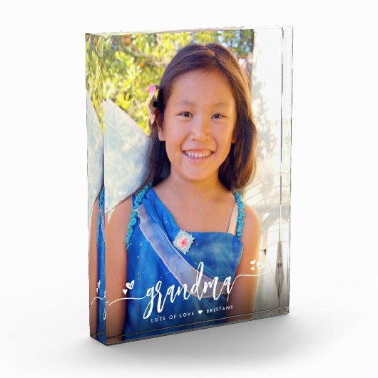 Calligrafie Grandma Heart Aangepaste naam Keepomwi Fotoblokken (Links)