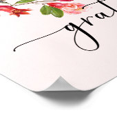 Calligrafie Grateful Waterverf Bird Flower Pink Poster (Hoek)