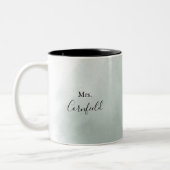 Calligrafie Green en White Mrs. Pas getrouwd Bride Tweekleurige Koffiemok (Links)