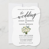 Calligrafie Green Floral Bouquet Photo Wedding Kaart (Voorkant)