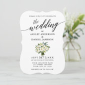 Calligrafie Green Floral Bouquet Photo Wedding Kaart (Staand voorkant)