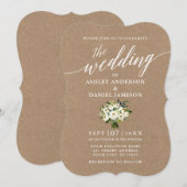 Calligrafie Green Floral Bouquet Wedding Kraft Kaart (Voorkant / Achterkant)