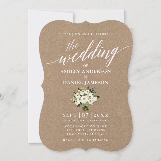Calligrafie Green Floral Bouquet Wedding Kraft Kaart (Voorkant)