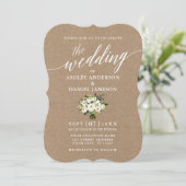 Calligrafie Green Floral Wedding Photo Kraft Kaart (Staand voorkant)