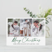 Calligrafie Green Ink Pen Kerstmis 3 Fotopaar Feestdagenkaart (Staand voorkant)