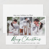 Calligrafie Green Ink Pen Kerstmis 3 Fotopaar Feestdagenkaart (Voorkant / Achterkant)