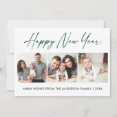 Calligrafie Green Ink Script 3 Foto nieuwjaar Feestdagenkaart (Voorkant)