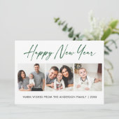 Calligrafie Green Ink Script 3 Foto nieuwjaar Feestdagenkaart (Staand voorkant)
