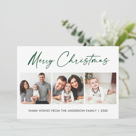 Calligrafie Green Ink Script 3 FotoKerstmis Feestdagenkaart (Staand voorkant)