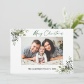 Calligrafie Green Ink Script Greenery Kerstmis Feestdagenkaart (Staand voorkant)