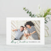 Calligrafie Green Ink Script Kerstfoto Feestdagenkaart (Staand voorkant)