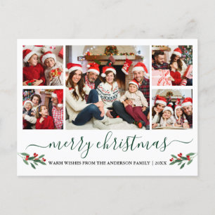 Calligrafie Green Merry kerst Holly 5 Foto Briefkaart