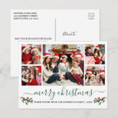 Calligrafie Green Merry kerst Holly 5 Foto Briefkaart (Voorkant / Achterkant)